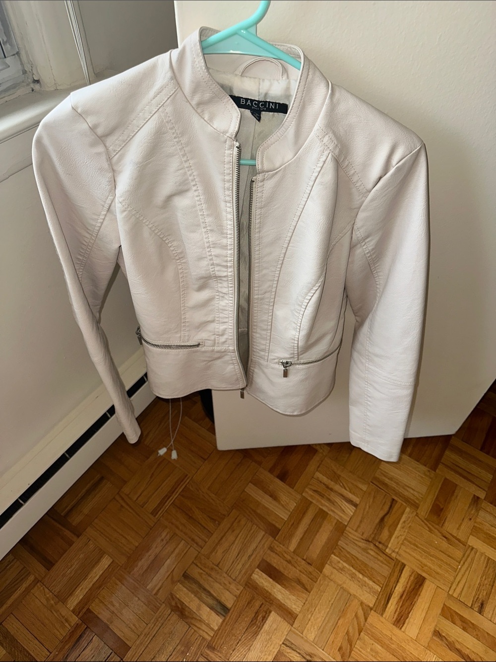 Baccini Women's Cream Faux Leather Zip-Front Jacket
